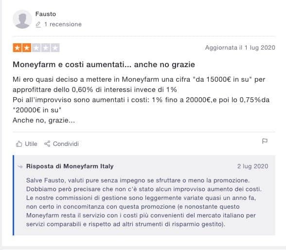 MoneyFarm Italia Recensione Trustpilot