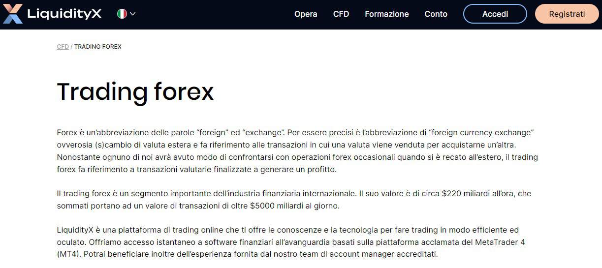 Trading Forex su LiquidityX